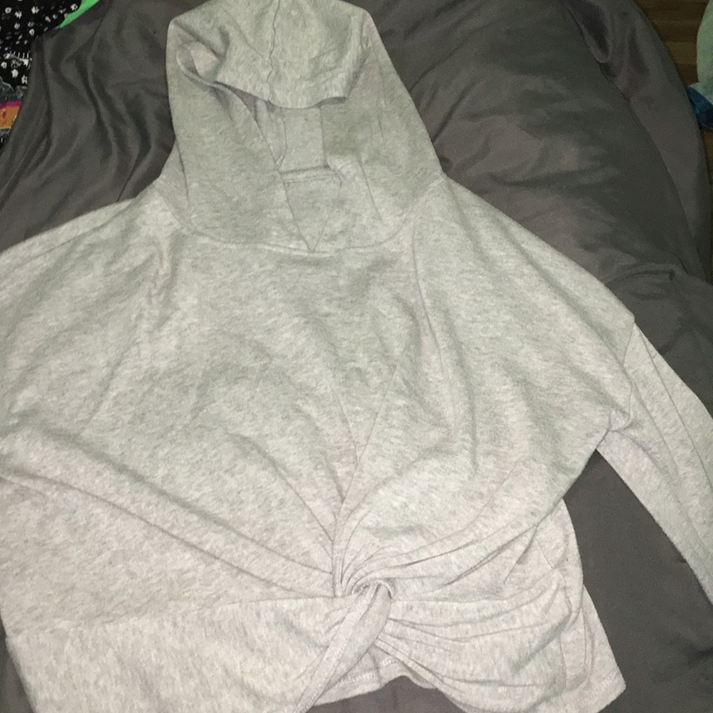gray hoodie with flowers